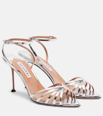 Aquazzura Tell Me 85 snake-effect leather sandals