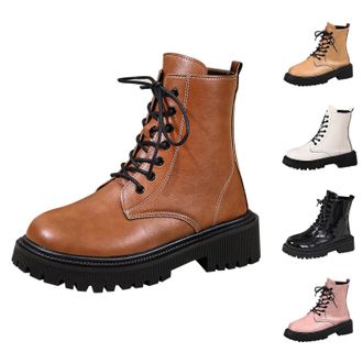 Generic Womens Platform Combat Boots with Side Zipper Lace-up Ankle Booties Chunky Low Heel Lug Sole Motorcycle Boots Ladies Comfortable Anti-Slip Walking Boo