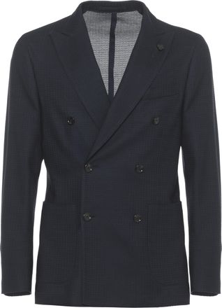 Lardini Blue Peak Lapel Cotton Double-Breasted Jacket