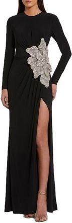 Mac Duggal Jersey Gown With Embellished Flower in Black at Nordstrom, Size 10