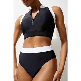 Karen Millen High Waist High Cut Bikini Bottoms in Black at Nordstrom, Size X-Small