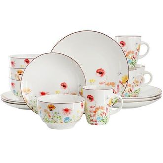 Elama Wildflower Meadow 16 Piece Stoneware Dinnerware Set in White at Nordstrom