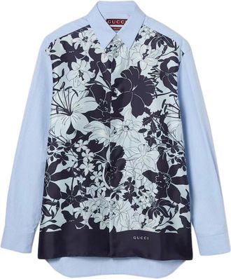 Gucci Overhemden, Heren, Blauw, M, Katoen, Floral Front Shirt