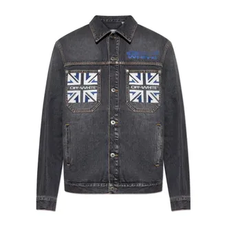 Off-white Denim Jackets, male, Black, Size: 2XL Logo Denim Jacket
