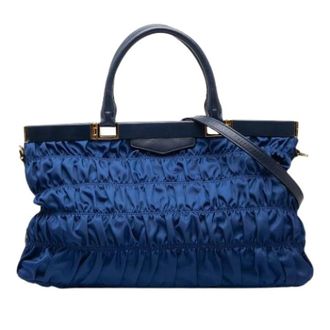 Prada Pre-owned Gathered Nylon Satchel - Dames - Vintage Handtas - Blauw - ONE Size - Nylon - Vintage