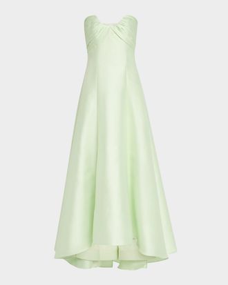 Badgley Mischka Strapless High-Low Pique Gown