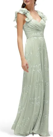 After Six Ruffle Strap Gown in Vintage Primrose Sage at Nordstrom, Size 16