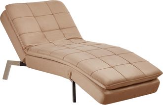Beliani Chaise Longue De Terciopelo Marr&oacute;n Claro Plateado Respaldo Reclinable Capiton&eacute; Loiret