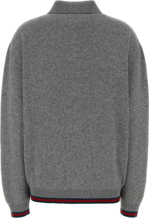 Gucci Womens Wool-Cashmere Blend Cardigan Gray