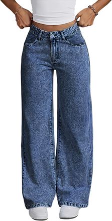 Generic High Waisted Wide Leg Jeans for Women UK, Ladies Loose Fit Baggy Stretch Denim Trousers, Bootcut Barrel Jeans Y2K Streetwear Casual Straight Leg Jean 