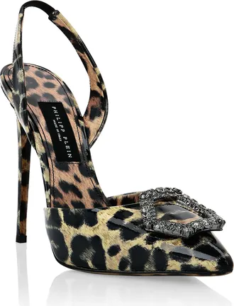 Philipp Plein Patent Leather Decollete Hi-Heels Leopard