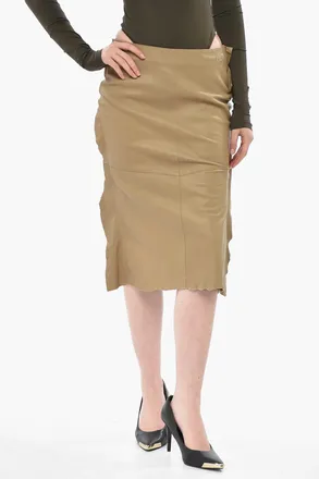 Diesel Leather Midi Skirt L-ISBON With Side Slit Diesel
