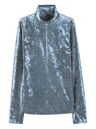 Forte_Forte crushed-velvet high-neck top - women - Polyester/Elastane - 0 - Blue