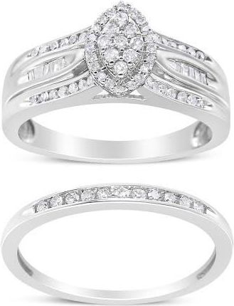 House of Brilliance Silver 1/2 Cttw Diamond Engagement Bridal Set in White at Nordstrom, Size 8