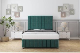 Comfort Beds Sara Plush Divan Set 2 Drawers-54 Headboard-Footboard in Emerald | Size: Single