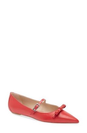 Stuart Weitzman Felicity Bow Mary Jane Flat in Cherry at Nordstrom Rack, Size 8