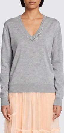 Dries Van Noten Maglia a v in lana merino con cristalli
