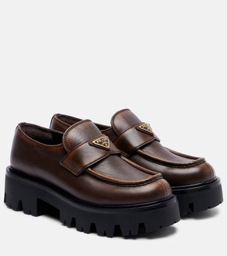 Prada Logo leather platform loafers