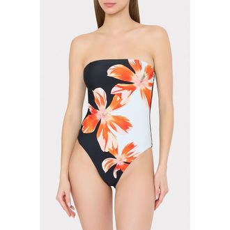 Milly Tropical Flame One-Piece Swimsuit in Black/Red/White at Nordstrom, Size X-Small