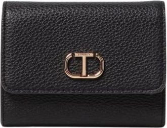 Twinset Wallets & Cardholders, female, Black, Size: ONE SIZE Elegant Leather Wallet with Gold Clasp