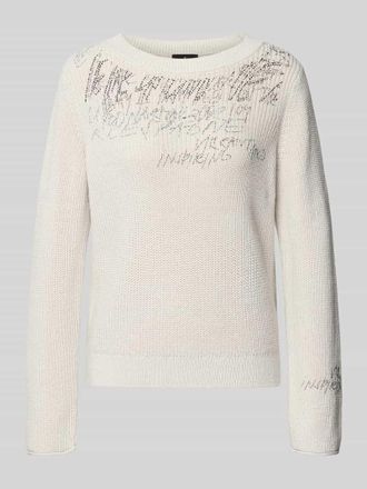 Monari Strickpullover mit Ziersteinbesatz in Stein, Größe 34