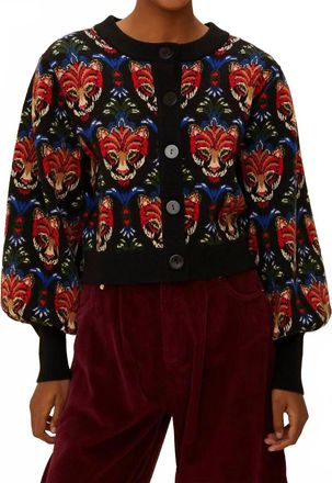 Farm Rio Boho Panther Cardigan In Black