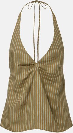 Staud Corso striped halterneck linen top