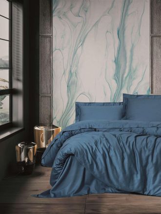 OEM Juego De Cama - 1 Funda N&oacute;rdica 140 X 200cm + 1 Fundas De Almohada 60 X 60 Cm - Sat&eacute;n - Azul