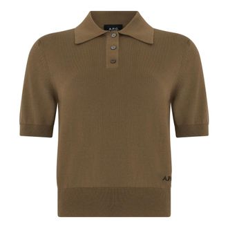 A.P.C. Polo Shirts, female, Brown, Size: S Cotton Knit Polo