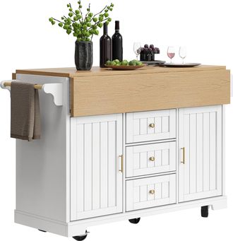 STILVORA Carro De Cocina Con 2 Puertas Y 3 Cajones, Mesa Plegable, Ruedas Y Toallero Para Cocina