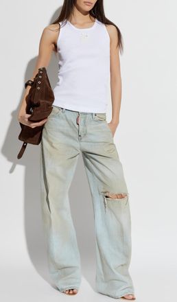 Dolce & Gabbana Ribbed Top With Logo Patch, Womens, White