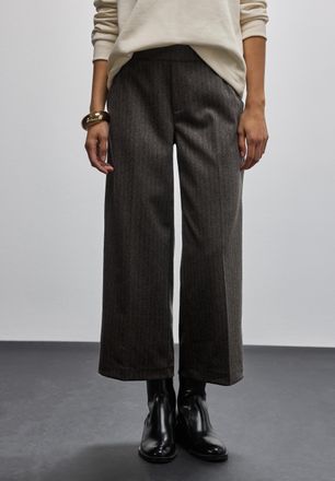 Street One Culotte STREET ONE, Damen, Gr. 46, L&auml;nge 26, schwarzest braun, Web, Obermaterial: 79% Polyester, 18% Viskose, 3% Elasthan, Fischgratmuster, normal 7/8