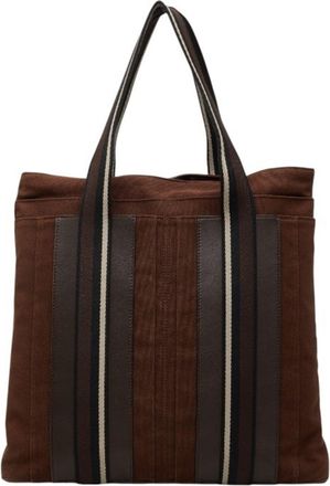 Herm&egrave;s Brown Canvas Handbag Tote Bag (Pre-Owned)