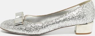 Ferragamo Silver Canvas And Leather Garda Block Heel Pumps
