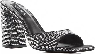 Aqua Womens Daisy Embellished Block Heel Mules In Black