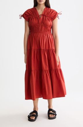 Scotch & Soda Ruched Tiered Cotton Midi Dress in Ketchup at Nordstrom, Size 10 Us