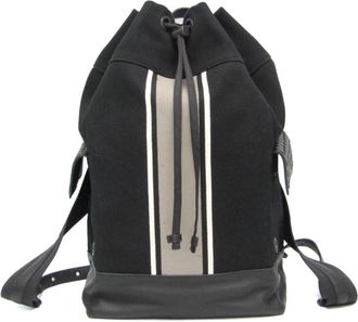 Bottega Veneta Drawstring Printed Canvas With Intrecciato Leather Black Canvas Backpack Bag (Pre-Owned)
