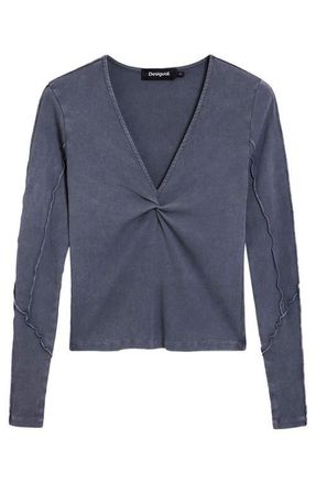 Desigual Twist Front Long Sleeve Cotton T-Shirt in Dark Grey at Nordstrom, Size X-Small