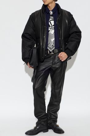 Versace Down Jacket With Mixed Materials, Mens, Black