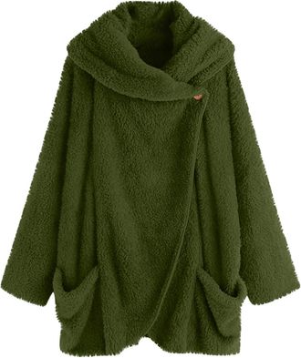 Generic Women Fluffy Teddy Coat Shawl Collar Cardigan Top Autumn Pullover with Button Ladies Teen Girls Winter Warm Lounge Wear Thick Plush Sweatshirts with P