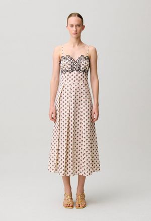 Claudie Pierlot Robe coton imprim&eacute;e broderies