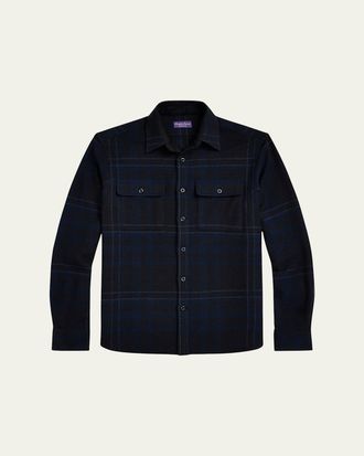 Ralph Lauren Purple Label Mens Plaid Wool-Blend Shirt