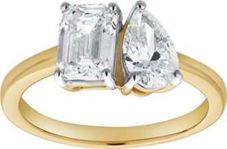 LuvMyJewelry Willow 14K Gold Toi et Moi Emerald and Pear Lab Grown Diamond Ring - 2 ct