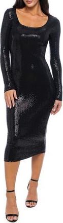 Bebe Disco Dot Long Sleeve Sequin Midi Dress in Black at Nordstrom Rack, Size X-Large