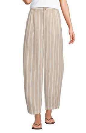Lands End Linen High Rise Pleated Barrel Leg Pants in Champagne/white Double Stripe at Nordstrom, Size 10Short