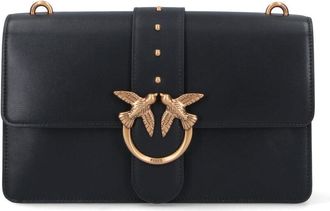 Pinko Medium Black Leather Bag with Adjustable Chain