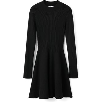 Mango Long Sleeve Rib Sweater Dress in Black at Nordstrom Rack, Size 2