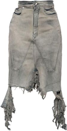 Rick Owens distressed denim skirt - women - Spandex/Elastane/Cotton/Rubber - 27 - Blue