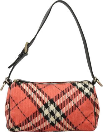 Burberry Nova Check Red Canvas Handbag (Pre-Owned)
