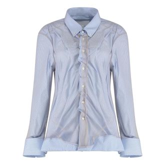 Maison Margiela Overhemden, Dames, Blauw, S, Tule, Gelaagde Tule Gestreept Shirt